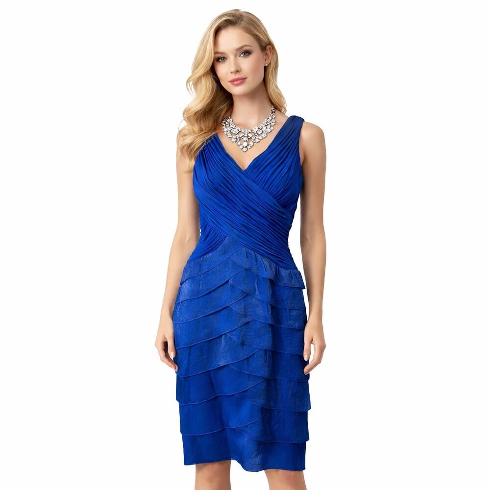 Royal Blue Ruched Tiered Cocktail Dress Women’s Size 8 Clubbing Wedding Guest